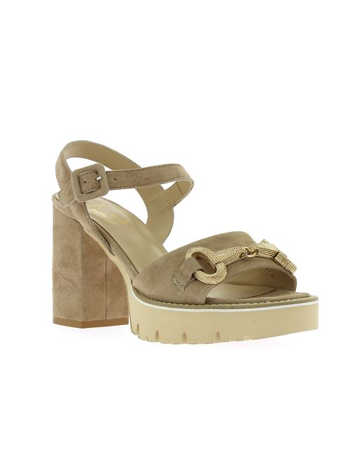 sandalo con tacco da donna in camoscio beige LUCA GROSSI | H916X